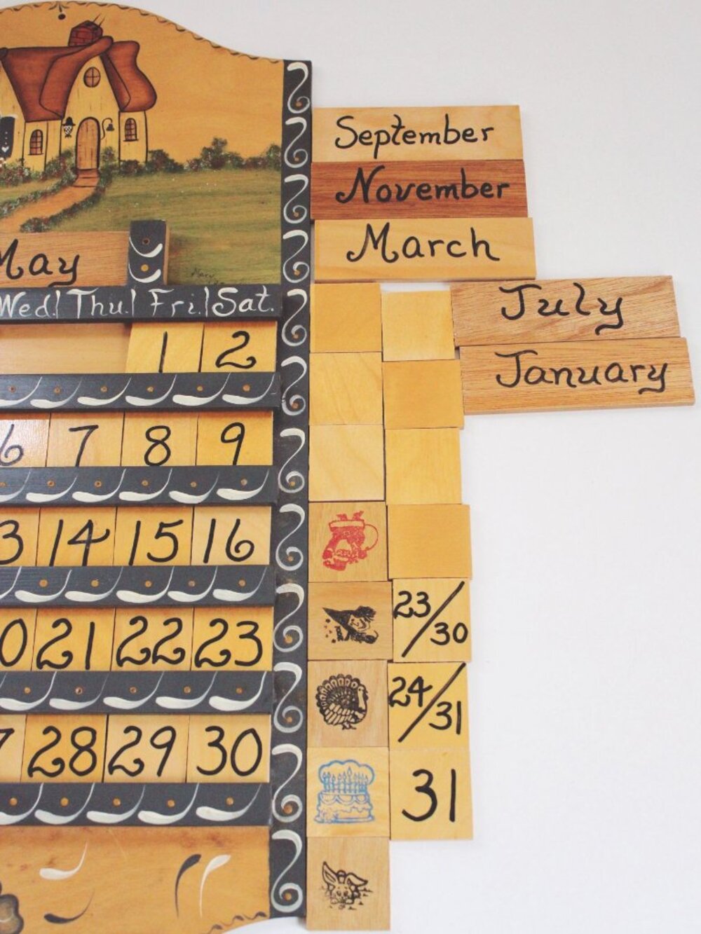 Vintage Wooden Wall Perpetual Calendar 1987 Hand-Painted Interchangeable Month D - Picture 4 of 6